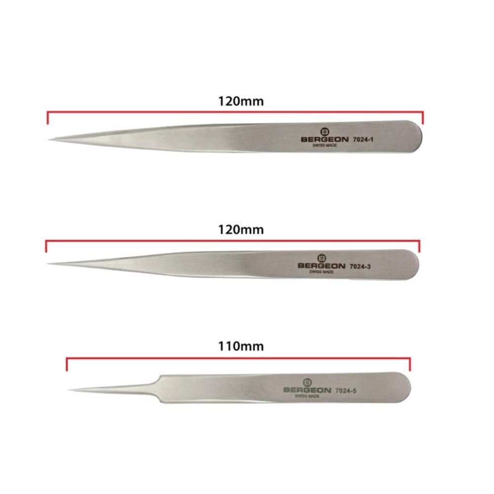 Bergeon 7024-P03 set of 3 non magnetic watchmaker tweezers - Image 3