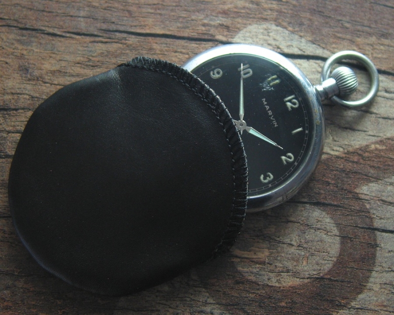 Black leather pouch for pocket watch 50 mm, opening 40 mm - Image 2