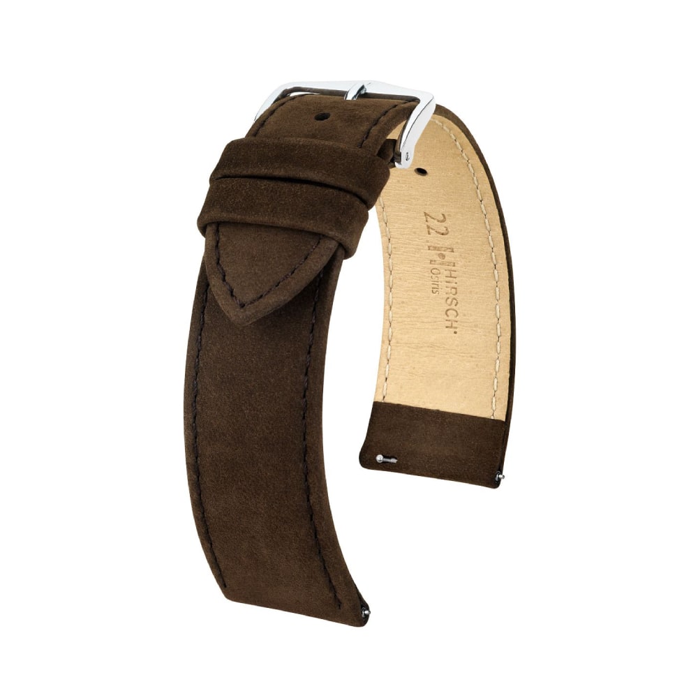 Hirsch Osiris Nubuk dark brown calf leather watch strap, 22 mm, 03433010-2-22