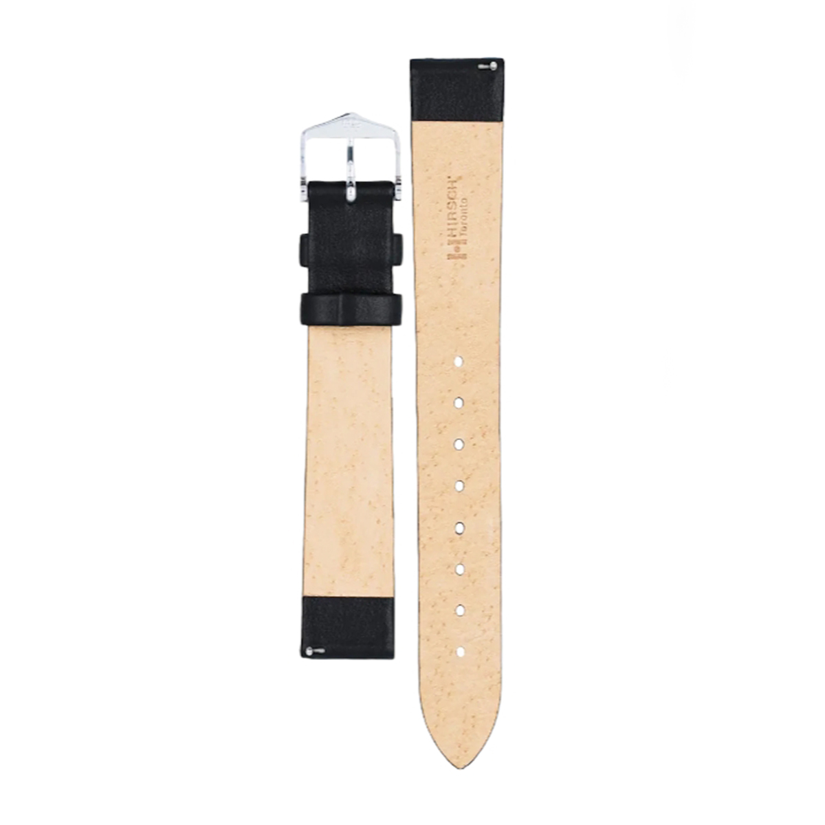 Hirsch Toronto L black calf leather watch strap 18 mm, Silver buckle, Ref. 03702050-2-18 - Image 2