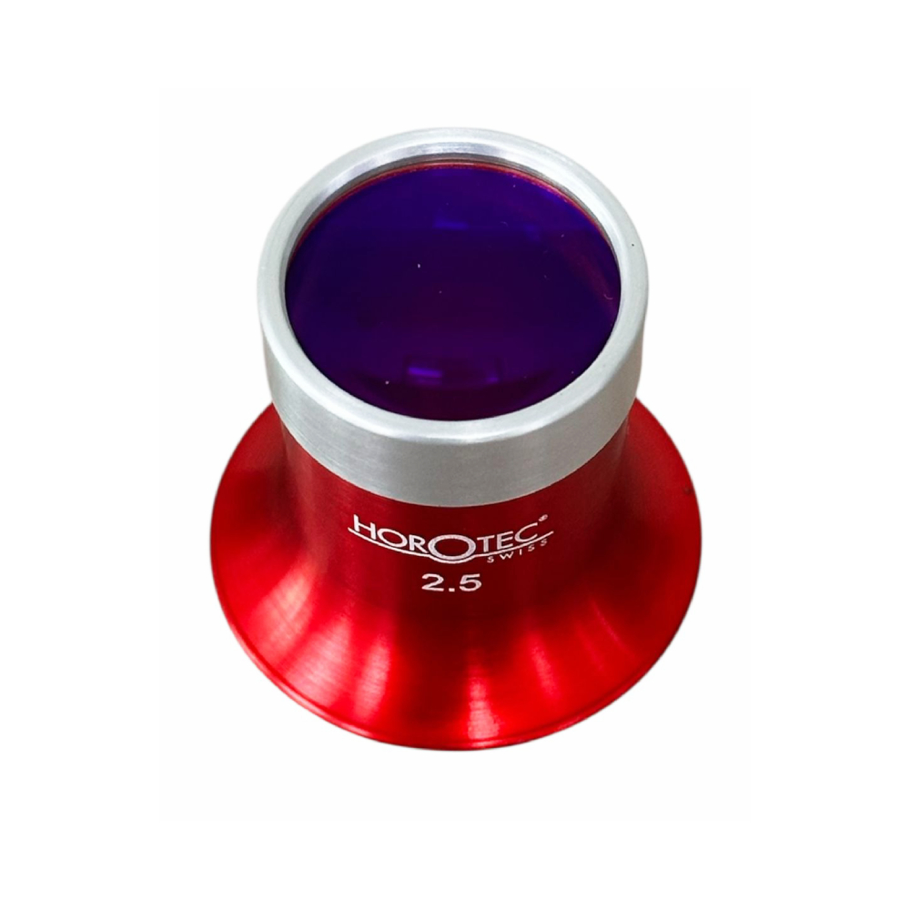 Horotec MSA 00.031-2.5 Eyeglass Loupe in Anodised Red Aluminium with Screwed Ring - Image 2