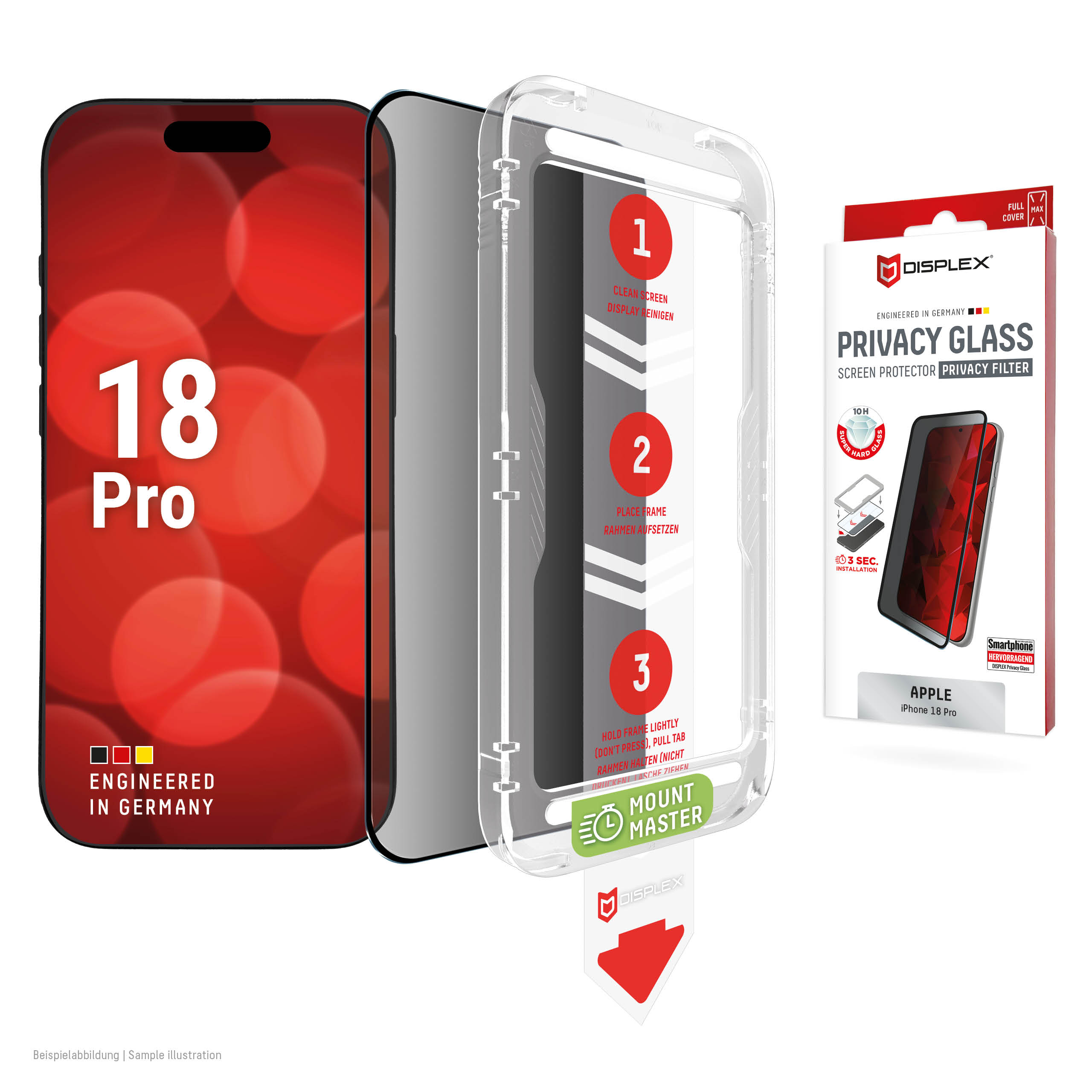 DISPLEX Privacy Screen Protector 10H for iPhone 18 Pro MountMaster