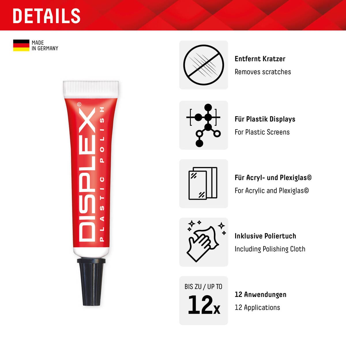 DISPLEX Scratch Repair Paste, Plastic Display Polish for Phones Tablets and Consoles, Removes Scratches and Restores Clarity, Easy Hand Polishing, Plastic Repair Screen Polish All-Inclusive Set - Image 2