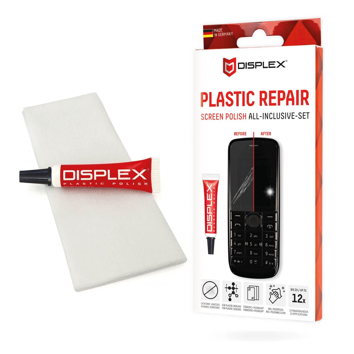 DISPLEX Scratch Repair Paste, Plastic Display Polish for Phones Tablets and Consoles, Removes Scratches and Restores Clarity, Easy Hand Polishing, Plastic Repair Screen Polish All-Inclusive Set - Image 5