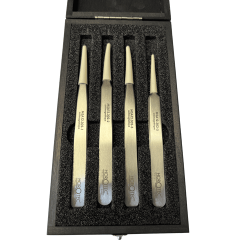 Horotec MSA12.388 Antimagnetic Tweezers Set No.1 2 3 5 904L Steel Wooden Box