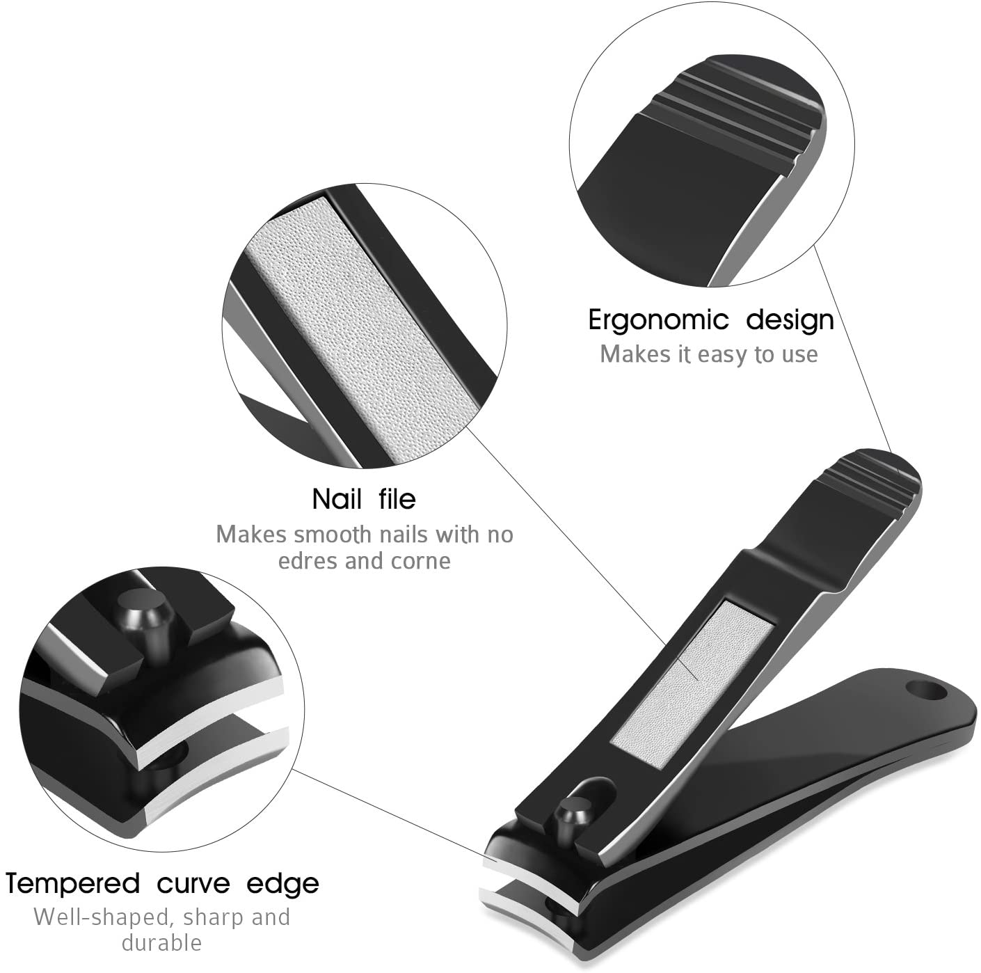 Bestope 2PC Black Stainless Steel Nail Clippers Set - Image 5