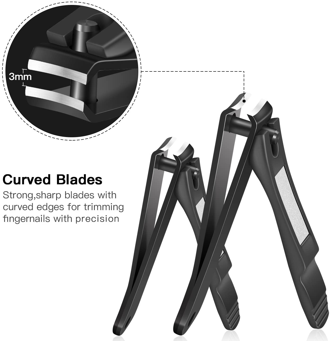 Bestope 2PC Black Stainless Steel Nail Clippers Set - Image 3