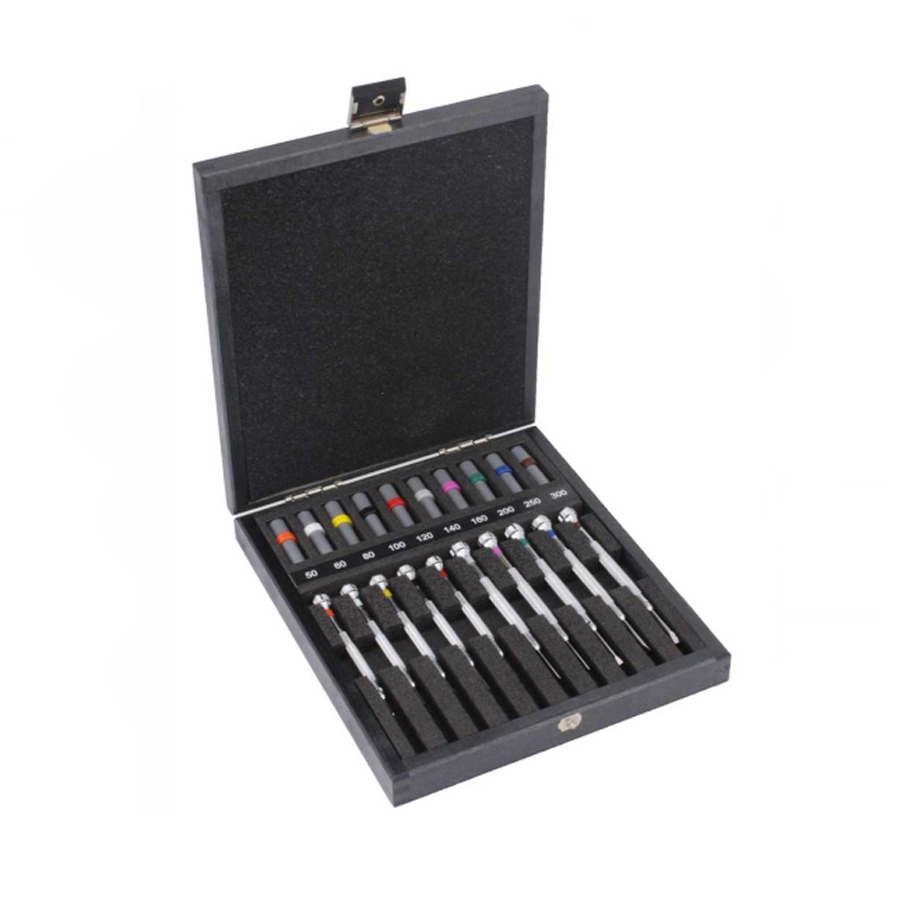 Bergeon 30080-A10 set of 10 chrome screwdrivers in wooden box with spare blades
